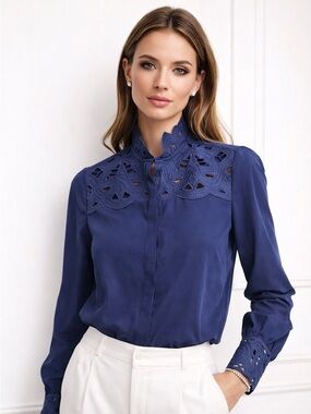 Joie Navy Eyelet Lace Blouse